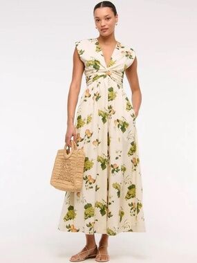 Abercrombie & Fitch Floral Twist-Front Maxi Dress in Cream